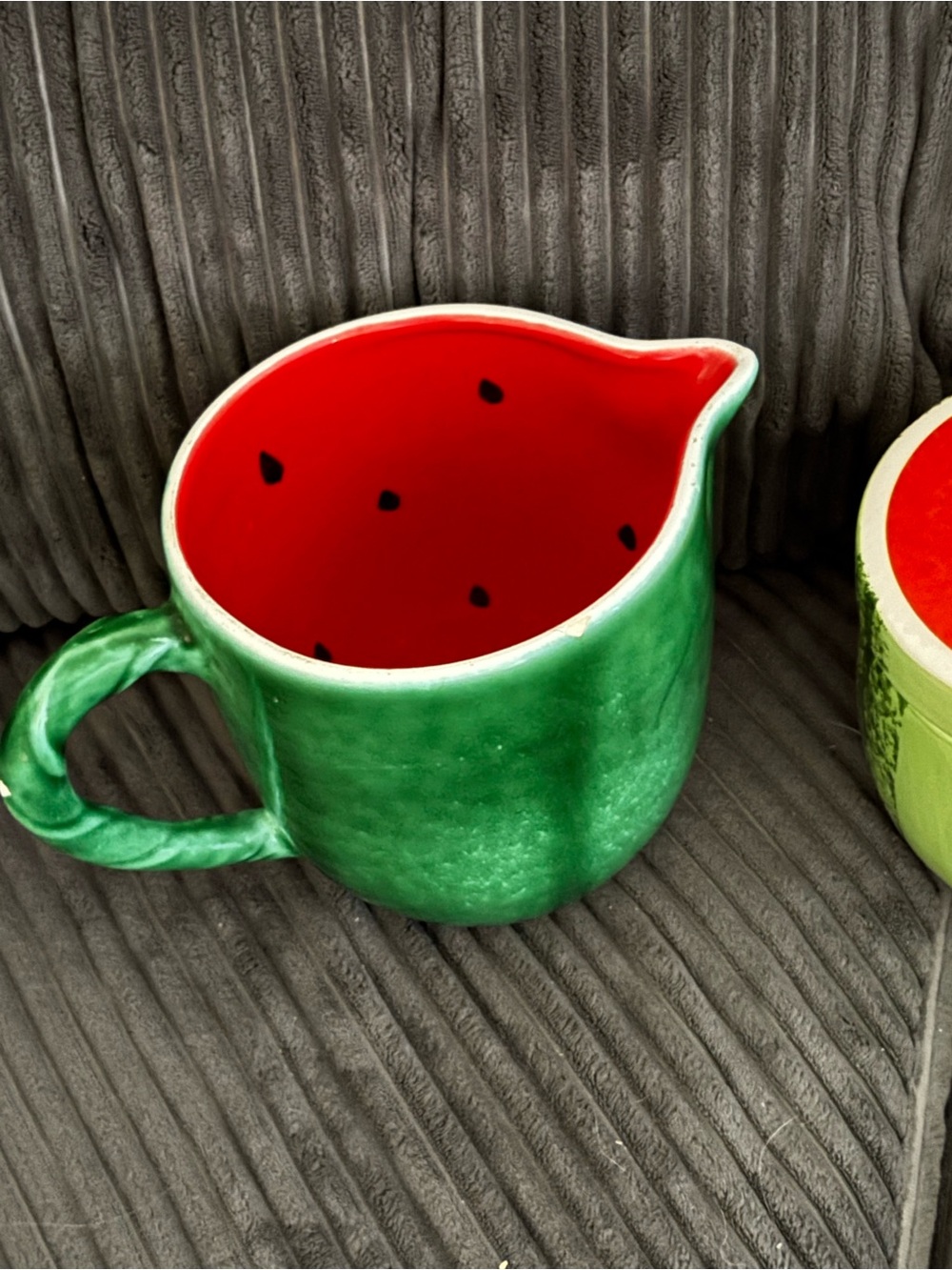 Pier 1 Green and Red Watermelon-Themed Ceramic Pitcher